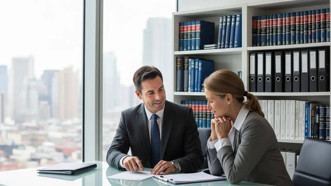 Tax lawyer explaining IRS audit strategies to a client in a modern office Tax lawyer explaining IRS audit strategies to a client
